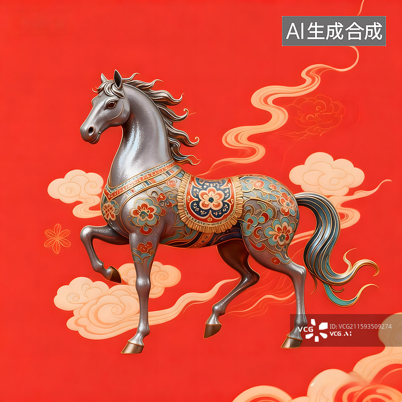 【AI数字艺术】马到成功3D国潮风马年背景插画图片素材