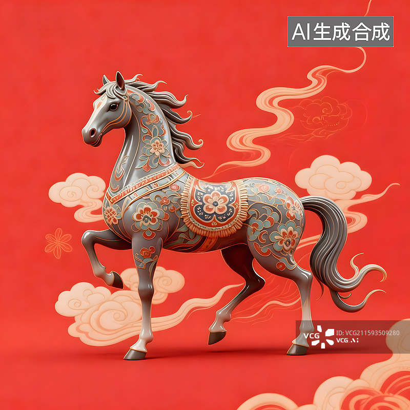 【AI数字艺术】马到成功3D国潮风马年背景插画图片素材