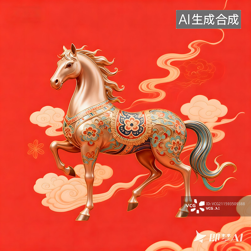 【AI数字艺术】马到成功3D国潮风马年背景插画图片素材