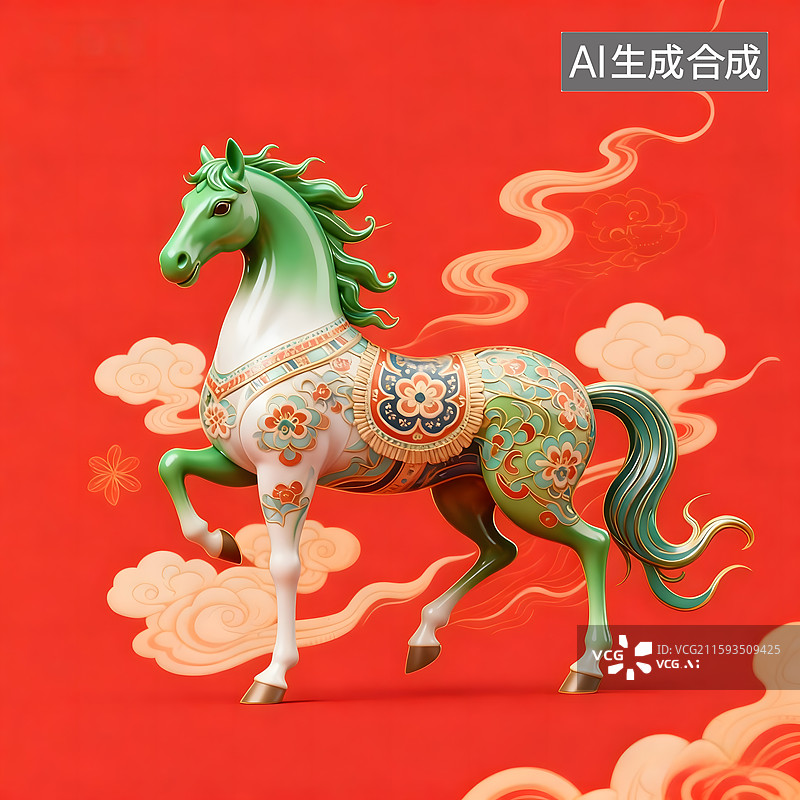 【AI数字艺术】马到成功3D国潮风马年背景插画图片素材