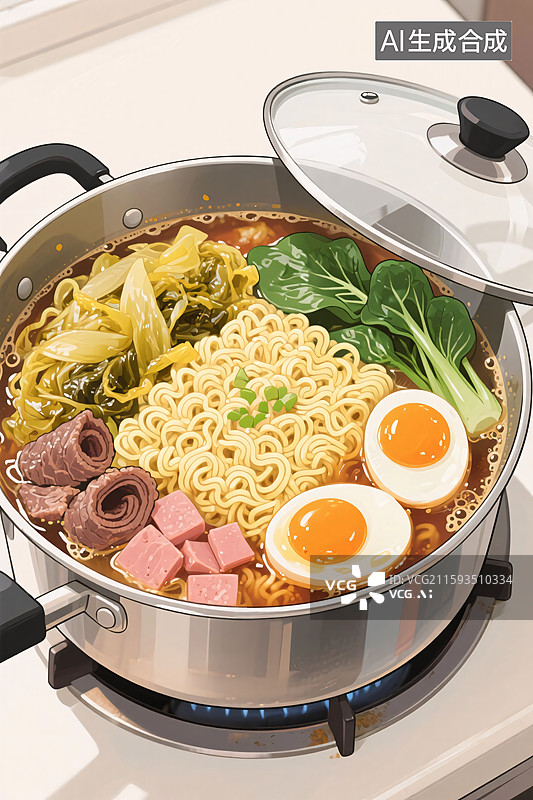 【AI数字艺术】厨房燃气灶上的一碗泡面图片素材