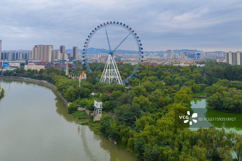 航拍济南小清河与动物园图片素材