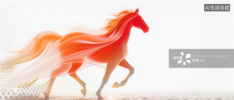【AI数字艺术】奔驰的橙色骏马流动线条图片素材