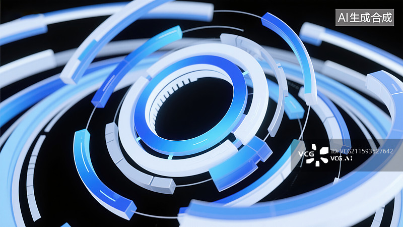 【AI数字艺术】科技感十足的蓝白发光环形结构图片素材