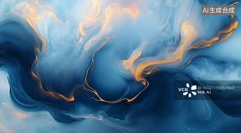 【AI数字艺术】黛蓝青色中国风水墨抽象画背景图片素材
