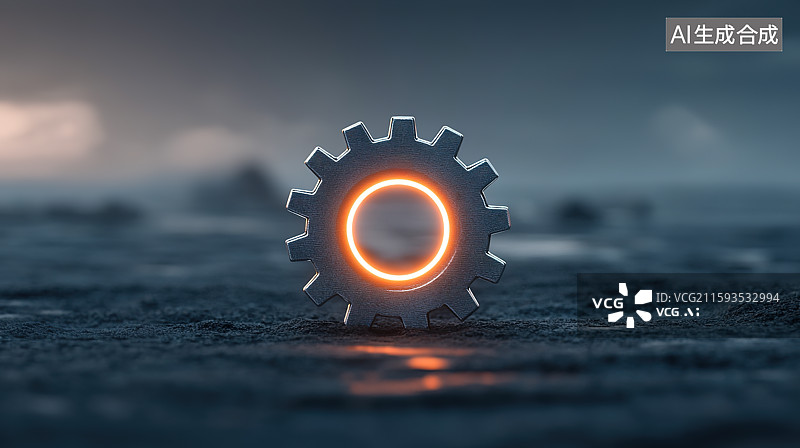 【AI数字艺术】黑色背景下的一个发光齿轮图片素材