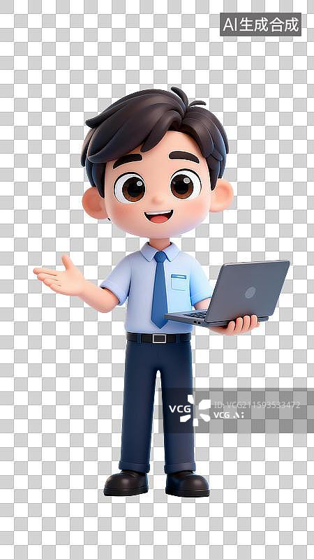 【AI数字艺术】3D手持笔记本电脑程序员图片素材