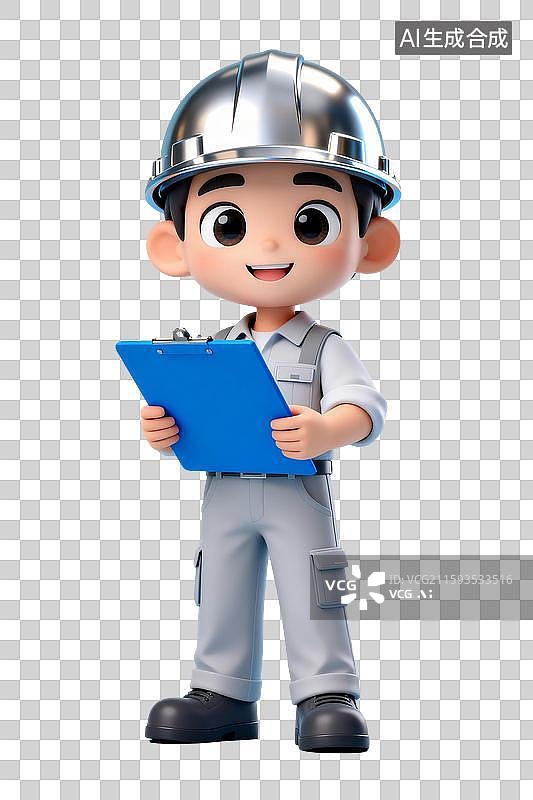 【AI数字艺术】3D卡通工程男性持板记录形象图片素材