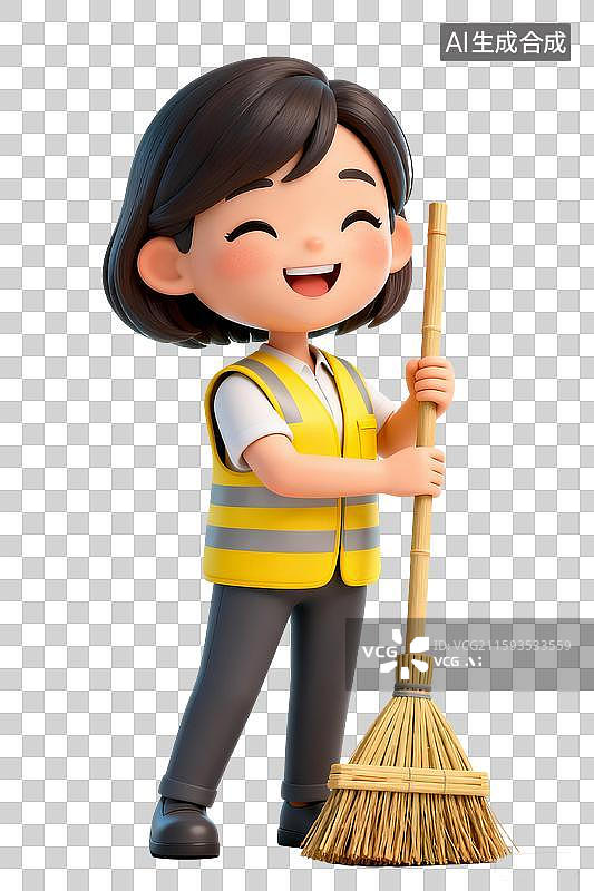 【AI数字艺术】3D卡通环卫工人形象图片素材