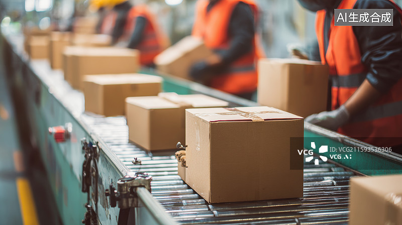 【AI数字艺术】物流分拣线上的包裹运输图片素材