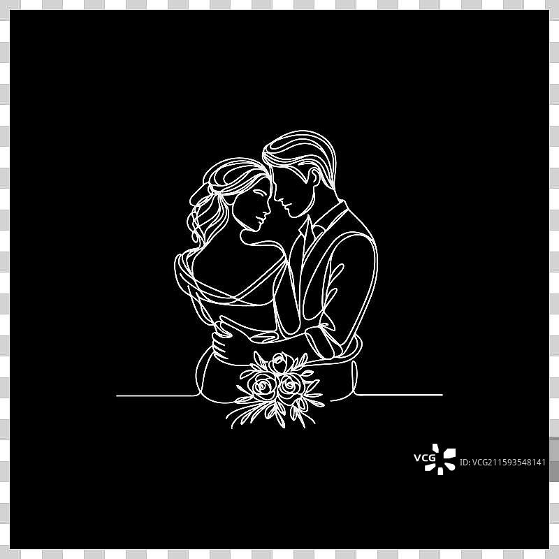现代夫妻的线条艺术婚礼插图图片素材