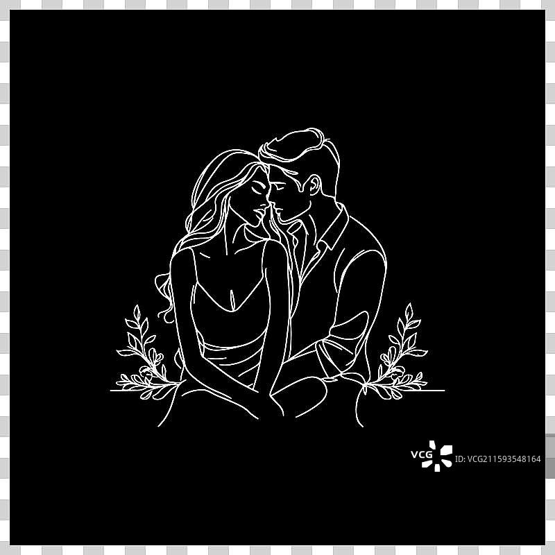 现代夫妻线条艺术婚礼插图图片素材