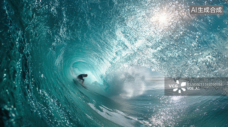 【AI数字艺术】冲浪者在巨浪中穿行图片素材