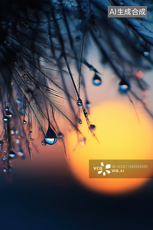 【AI数字艺术】晨露挂枝头，夕阳映背景图片素材