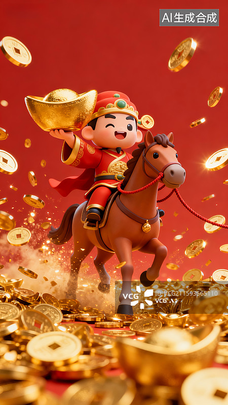 【AI数字艺术】骑马上的卡通财神形象图片素材