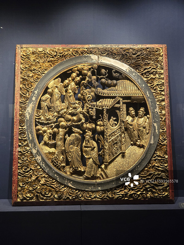 唐明皇游月宫木雕屏图片素材