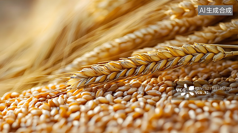 【AI数字艺术】收获的小麦麦粒堆积在一起图片素材