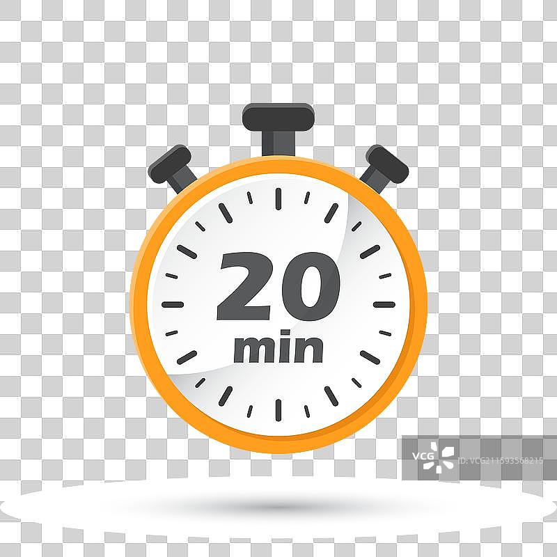 平面风格时钟上的20分钟计时器图标图片素材