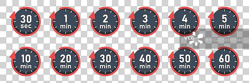 从30秒到60分钟的秒表图标图片素材