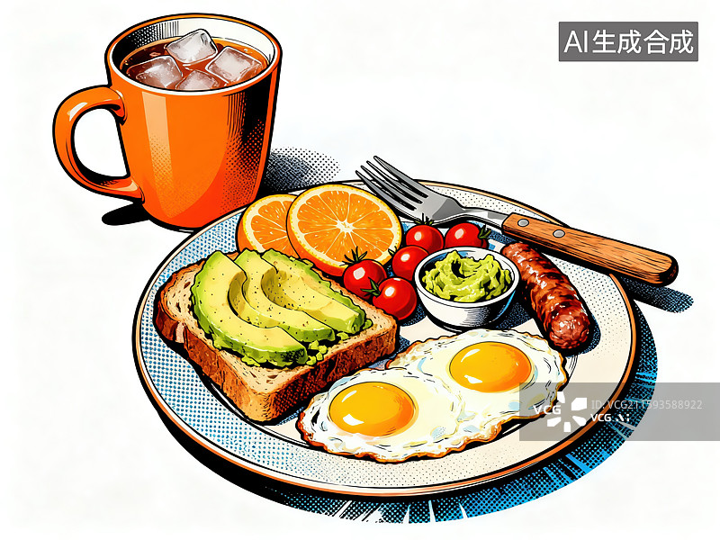 【AI数字艺术】早餐盘中的煎蛋与牛油果吐司图片素材