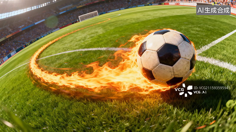 【AI数字艺术】火焰足球绿茵场动感竞技场景图片素材