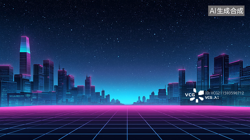 【AI数字艺术】赛博朋克复古未来霓虹城市科幻场景图片素材