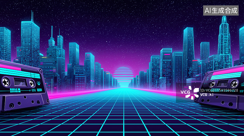 【AI数字艺术】赛博朋克复古未来霓虹城市科幻场景图片素材