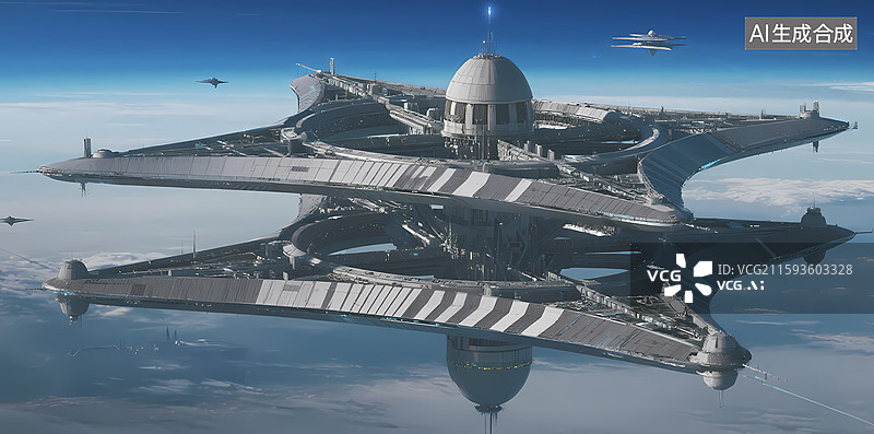 【AI数字艺术】未来飞行航母空中航行图片素材