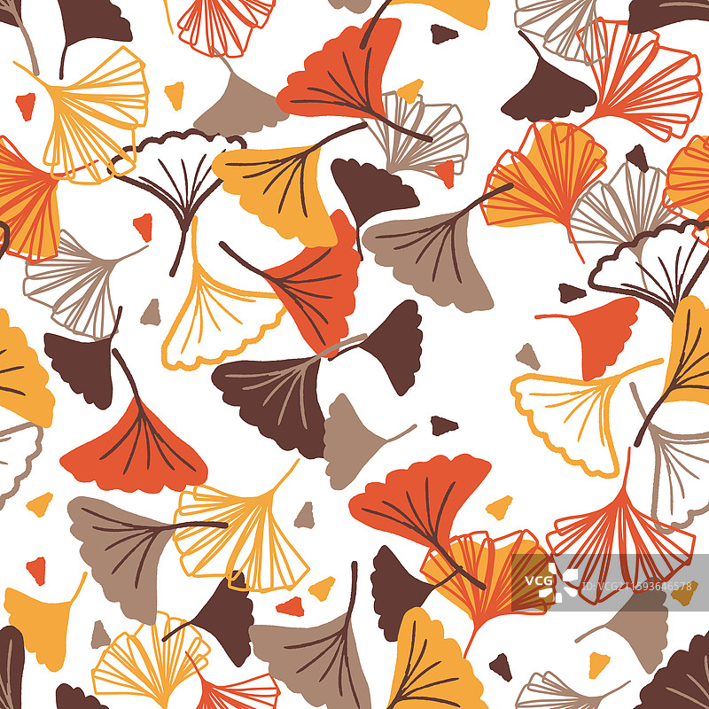 银杏树在秋风中飘散的叶子图案图片素材