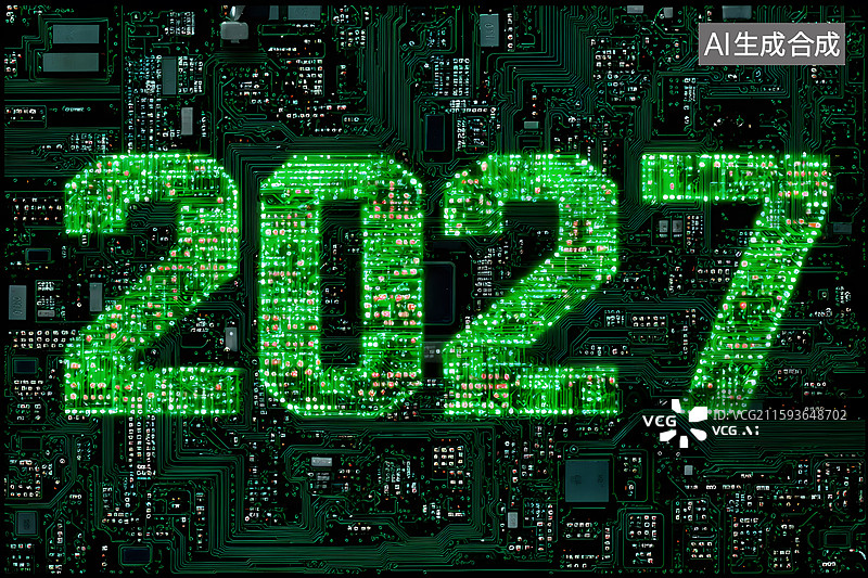 【AI数字艺术】2027数字在电路板背景上图片素材