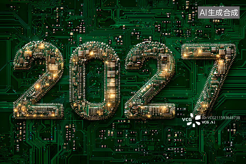 【AI数字艺术】电路板上的2027数字图片素材