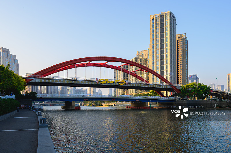 天津市夏季日景城市风光：海河金钢桥。图片素材