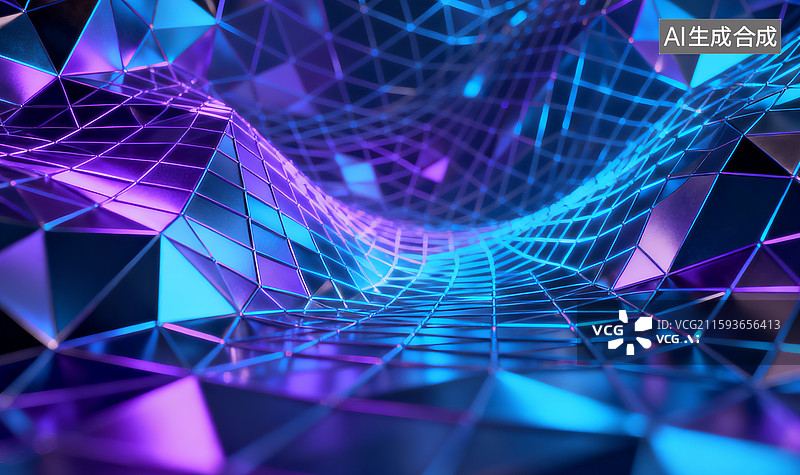 【AI数字艺术】蓝色紫色几何波浪抽象图案图片素材