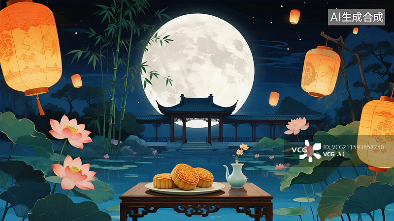 【AI数字艺术】皓月流光，中秋雅韵图片素材
