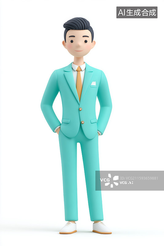 【AI数字艺术】穿着蓝色西装的卡通男人图片素材