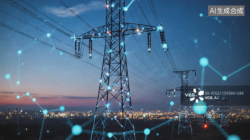 【AI数字艺术】电力网络城市夜景图片素材