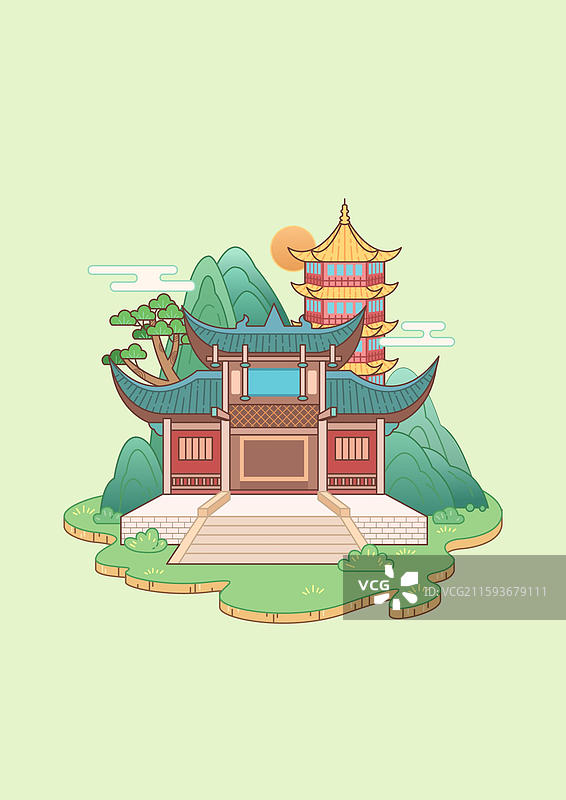 青城山矢量建筑插画图片素材