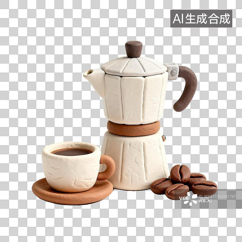 【AI数字艺术】摩卡壶咖啡和咖啡豆图片素材