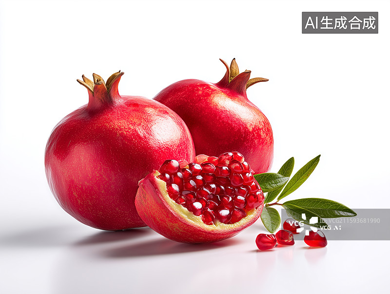【AI数字艺术】白色背景上的红色石榴图片素材