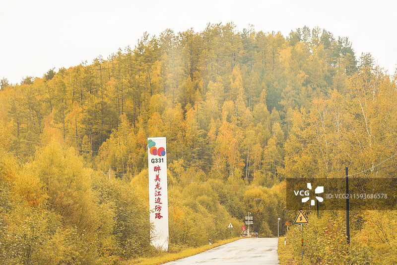 黑龙江漠河洛古河附近G331公路秋天自然风光图片素材
