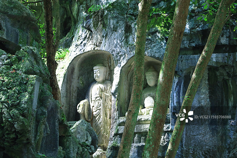 杭州西湖灵隐景区飞来峰灵鹫峰冷泉溪图片素材