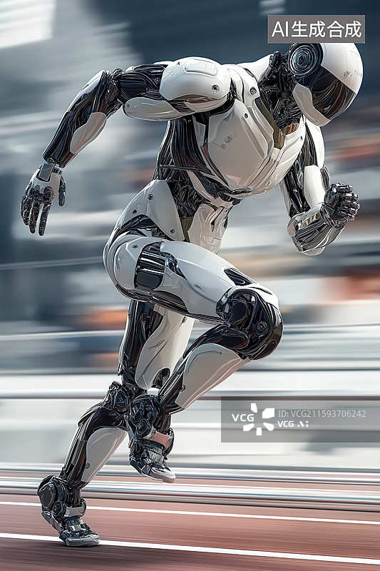 【AI数字艺术】机器人在跑道上奔跑图片素材