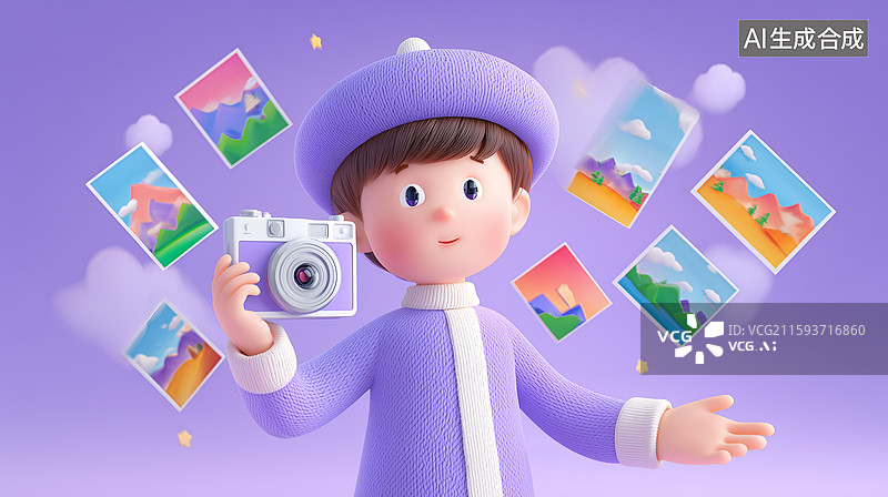 【AI数字艺术】3D卡通人物与摄影元素图片素材