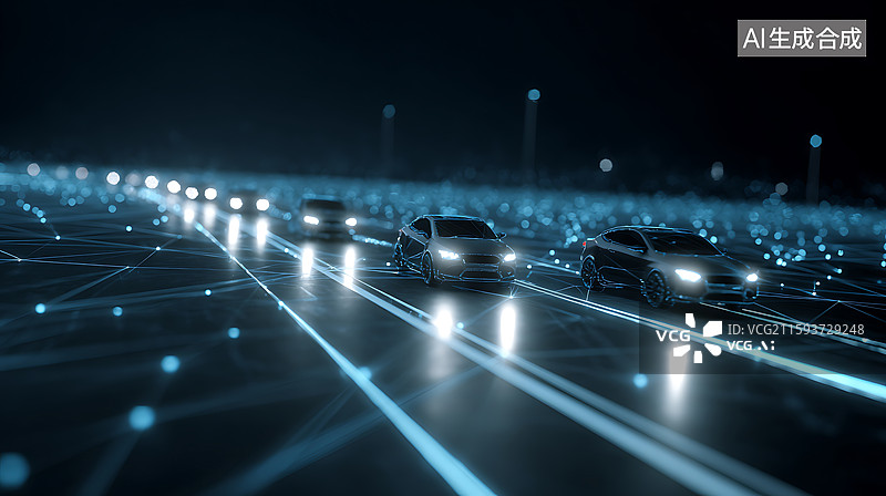 【AI数字艺术】道路上行驶的智能汽车图片素材