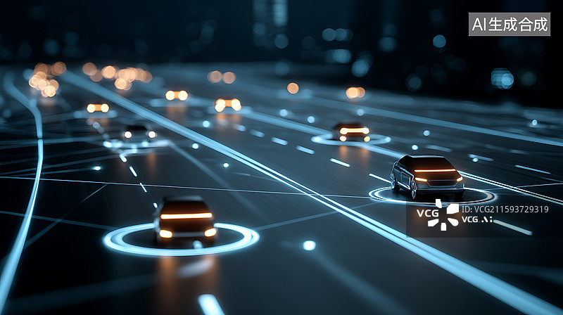 【AI数字艺术】道路上行驶的智能汽车图片素材