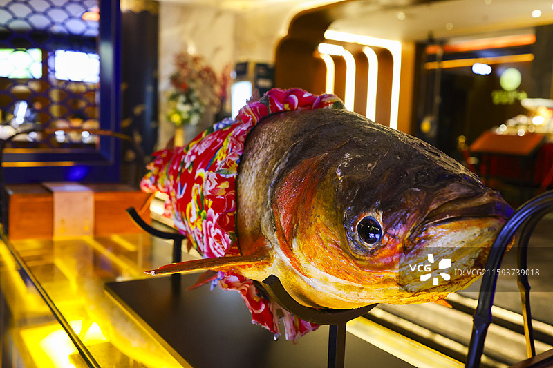 东北福成厚餐厅展示的东北“三花五罗”等鱼类标本组图图片素材