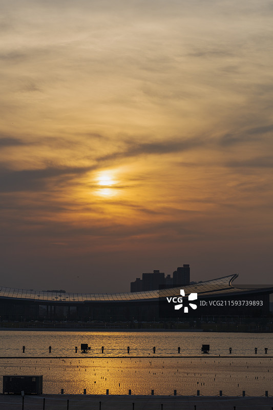 长安书院落日图片素材