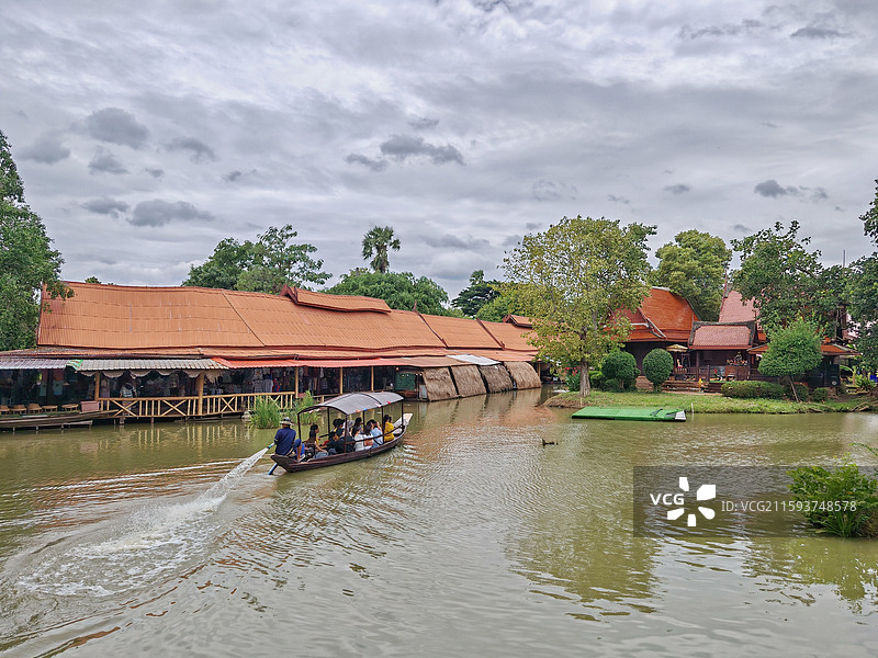 泰国大城阿育塔雅水上市场风景图片素材