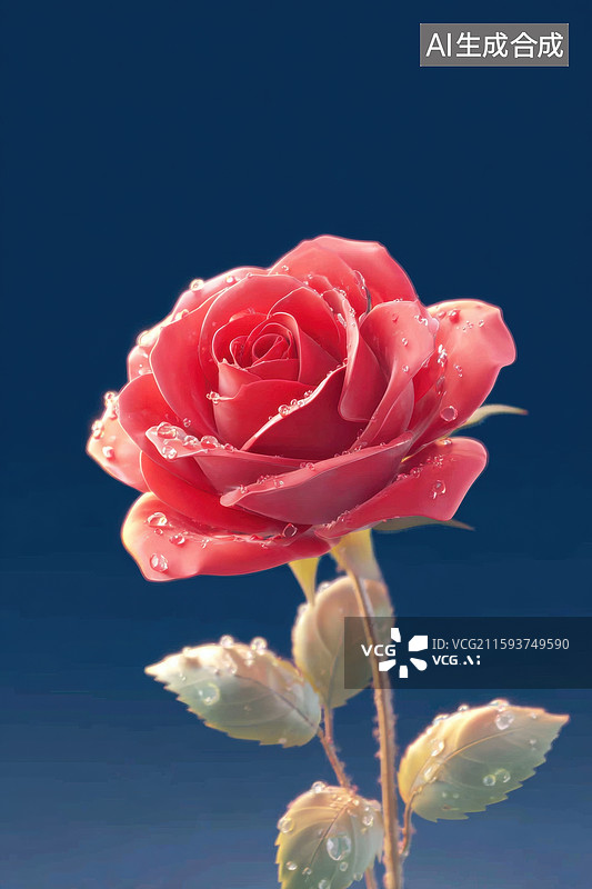 【AI数字艺术】黑底上的晶莹红玫瑰图片素材