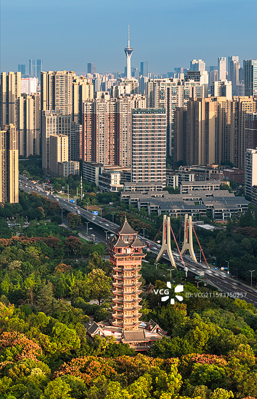 中国四川成都塔子山公园秋季风景航拍图图片素材